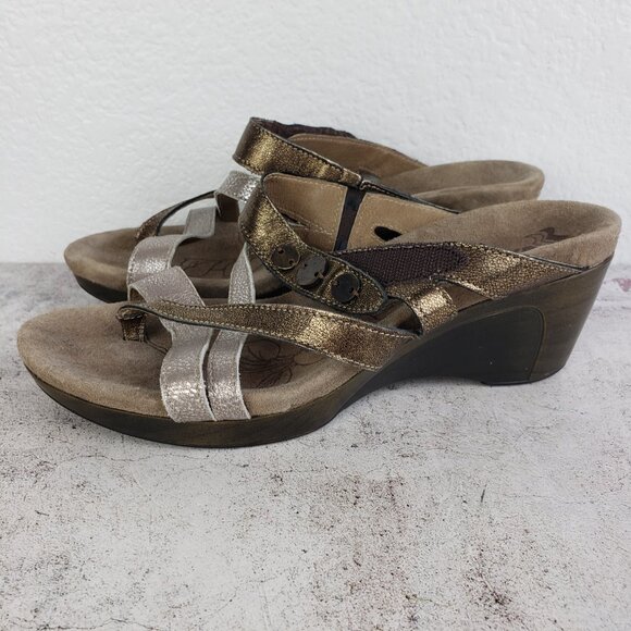 Romika Metallic Leather Wedge Sandals Slides Comfort Shoes size 39 US 8.5 - Picture 13 of 14